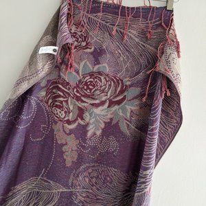 Modern Expressions Purple/Pink Rose and Peacock Feather Scarf